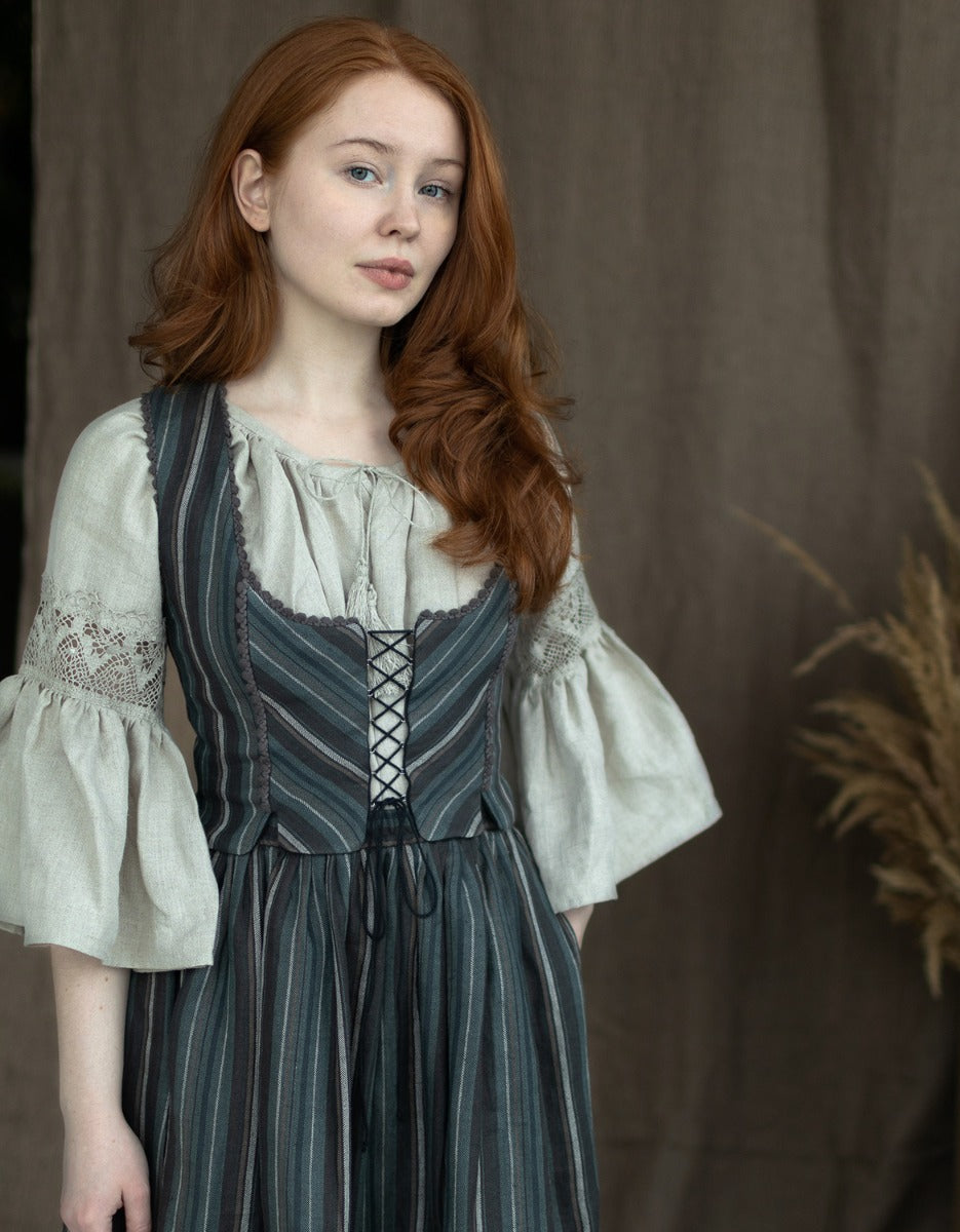 "Lina" brown striped linen corset