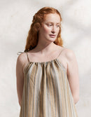 "Lina" naturel linen dress with amber and green stripes