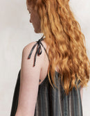 Robe 'Lina' en lin naturel rayé marron et vert