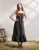 Robe 'Lina' en lin naturel rayé marron et vert