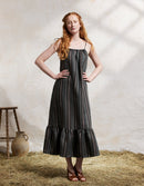 Robe 'Lina' en lin naturel rayé marron et vert