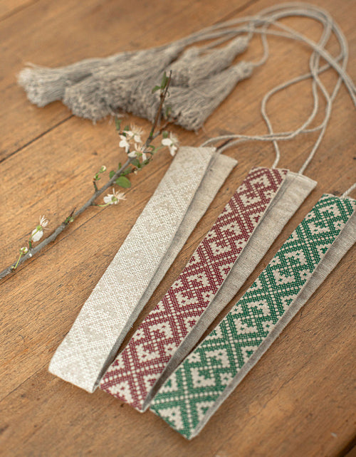 'Lina' embroidered linen headband green