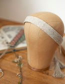 Bandeau pour cheveux 'Lina' en lin brodé blanc