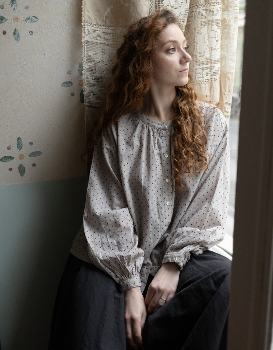 "Mara" beige print cotton blouse