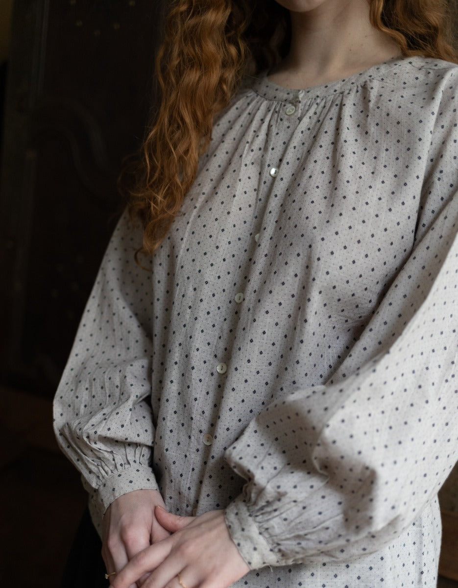 "Mara" beige print cotton blouse