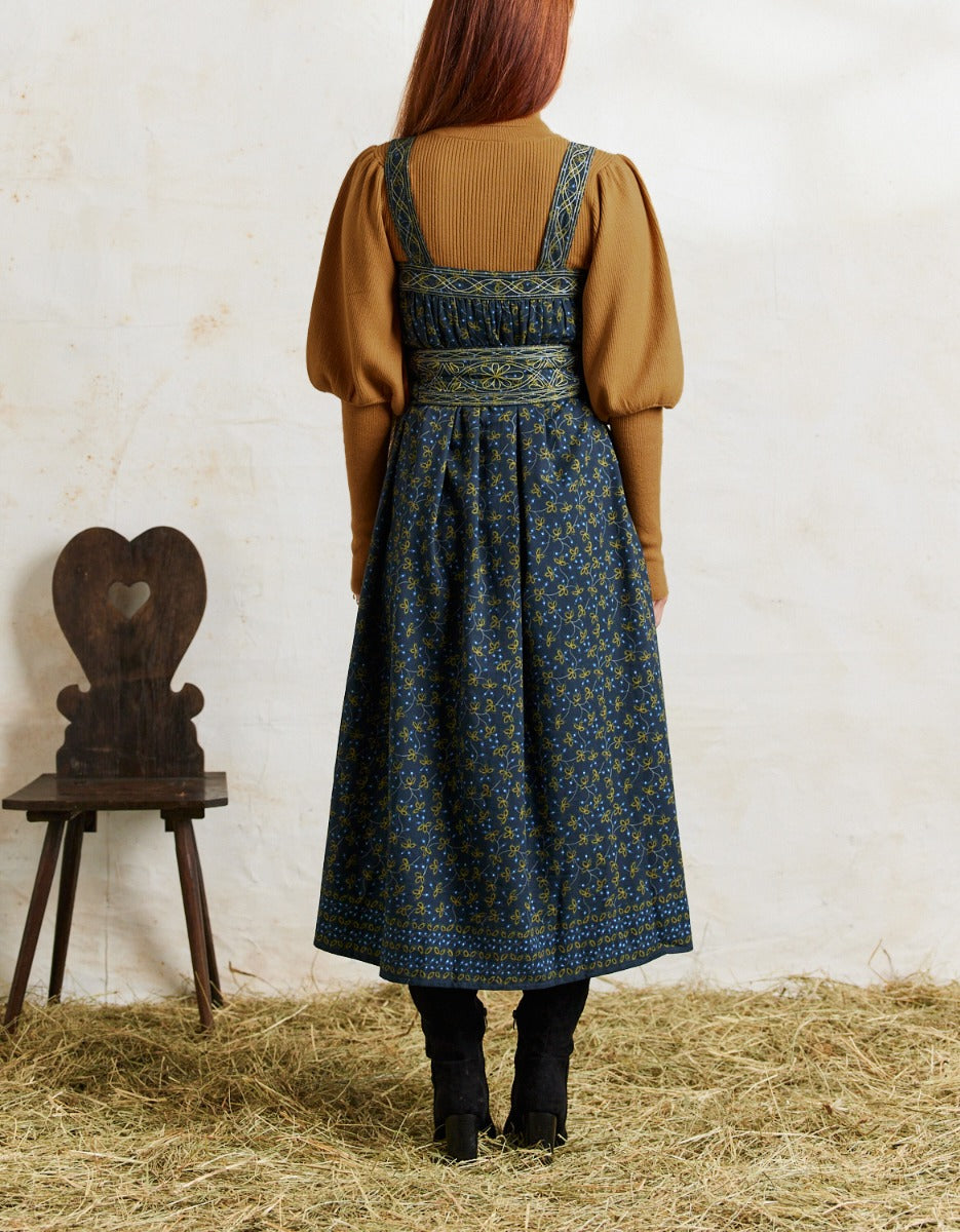 Robe longue 'Mari' imprimé baies brodé bleu