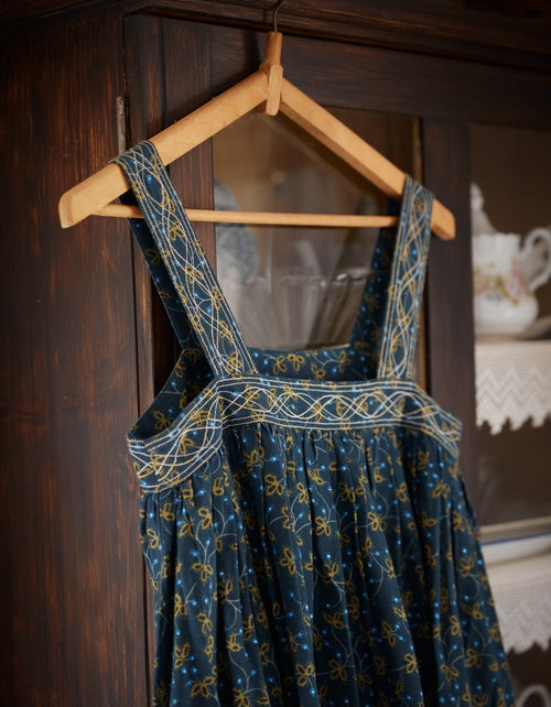 Robe longue 'Mari' imprimé baies brodé bleu
