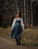 Robe longue 'Mari' imprimé baies brodé bleu