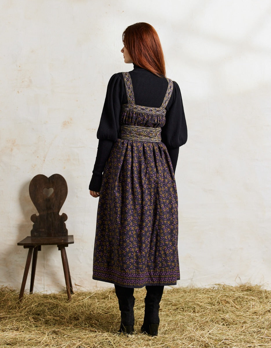 Robe longue 'Mari' imprimé baies brodé pourpre