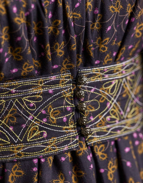 Robe longue 'Mari' imprimé baies brodé pourpre