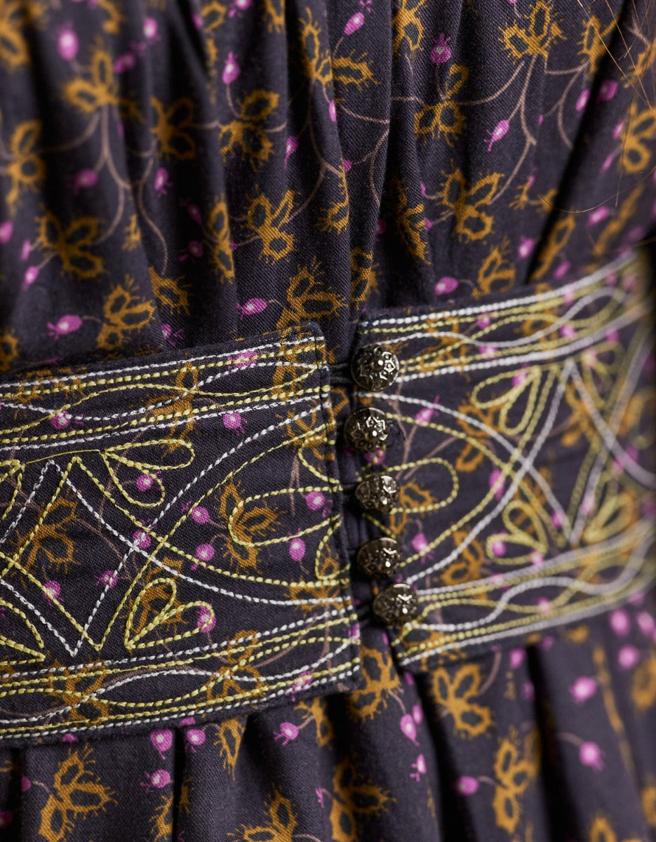 Robe longue 'Mari' imprimé baies brodé pourpre