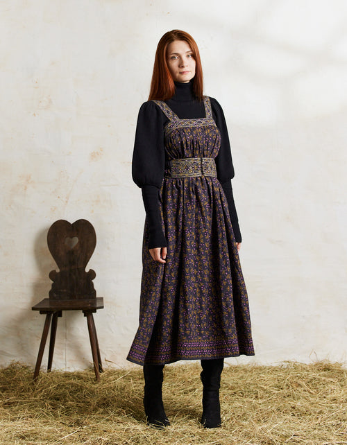 Robe longue 'Mari' imprimé baies brodé pourpre
