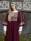 "Meredith" burgundy dress with cream embroideries