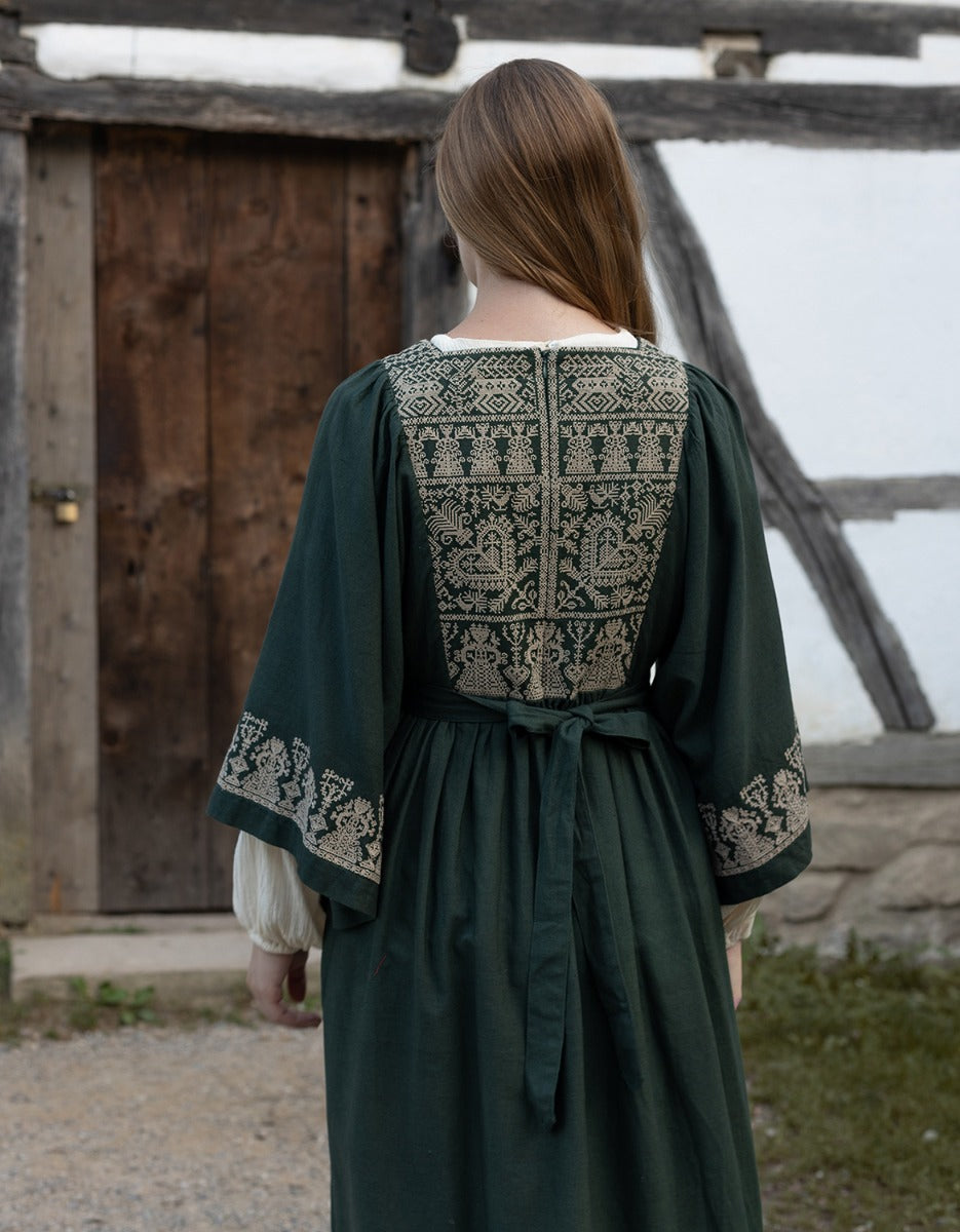 Robe 'Meredith' vert forêt brodée crème – voriagh - sisters from