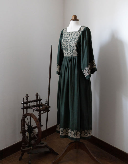 Meredith forest green dress with cream embroideries