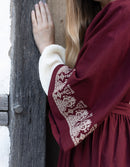 "Meredith" burgundy dress with cream embroideries