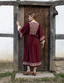 "Meredith" burgundy dress with cream embroideries