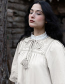 "Mila" dress ceramic off white with nuanced embroideries
