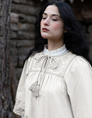 "Mila" dress ceramic off white with nuanced embroideries