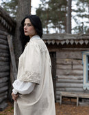 "Mila" dress ceramic off white with nuanced embroideries