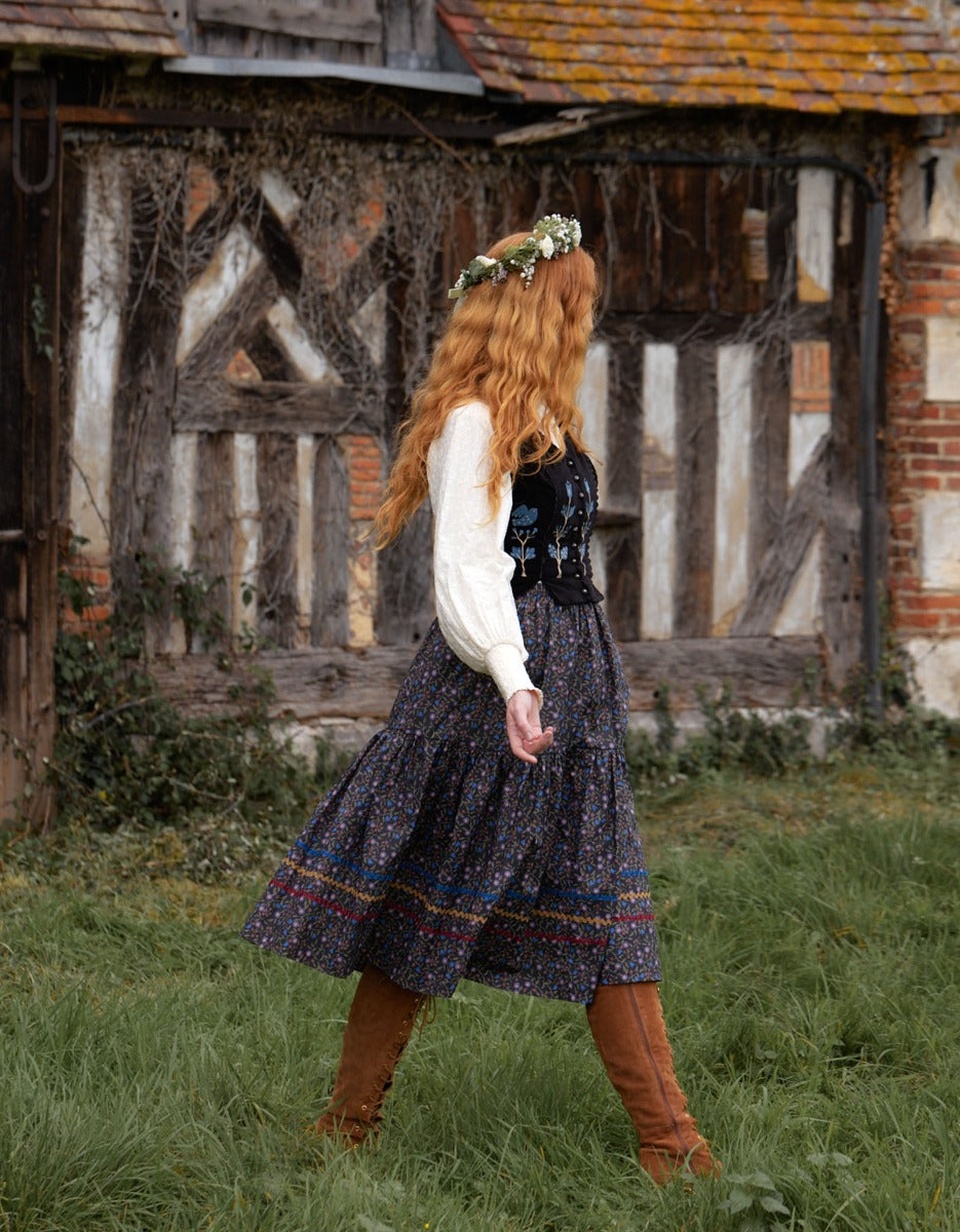 "Millicent" flower print skirt black