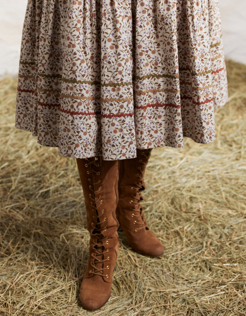 "Millicent" flower print skirt cream