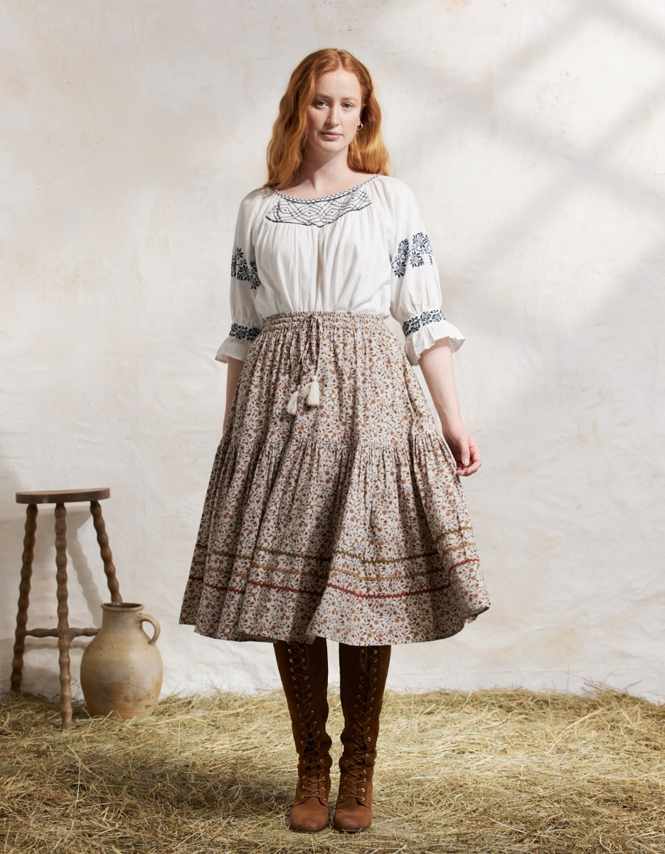 "Millicent" flower print skirt cream