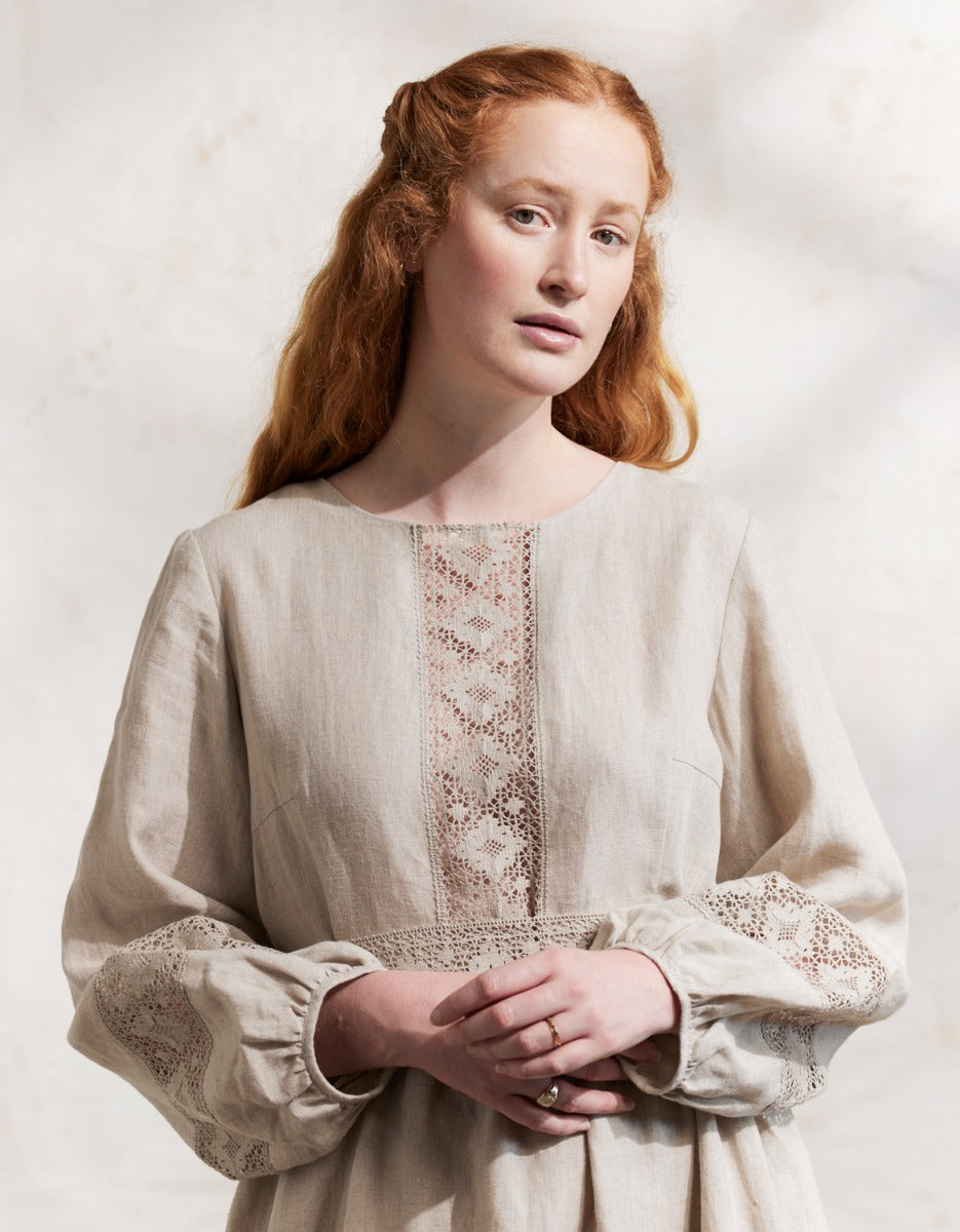 Misha ceremony linen dress with linen lace Misha ceremony linen dress with linen lace