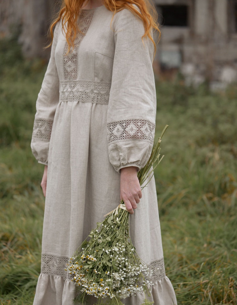 Misha ceremony linen dress with linen lace Misha ceremony linen dress with linen lace