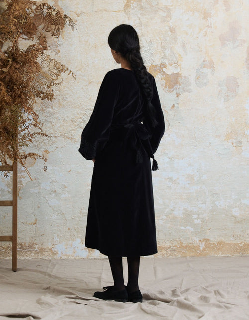"Misha" embroidered black velvet dress