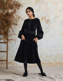 "Misha" embroidered black velvet dress