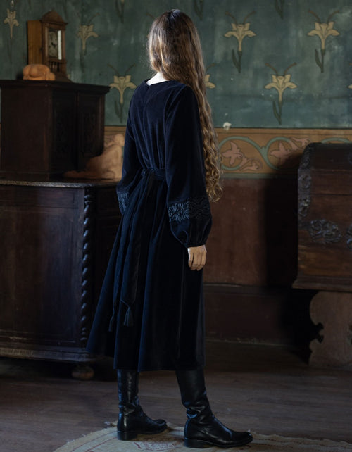 "Misha" embroidered black velvet dress
