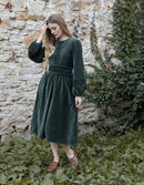 "Misha" embroidered ivy green velvet dress