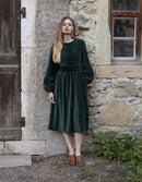"Misha" embroidered ivy green velvet dress