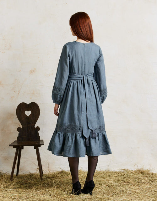 Robe 'Misha'  longueur midi en lin couleur lagon