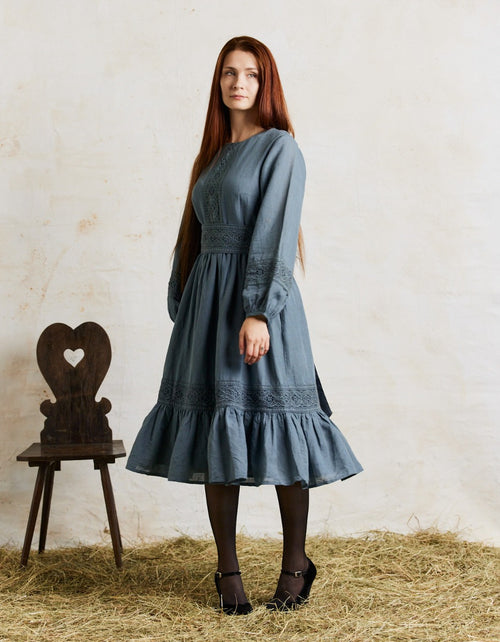 Robe 'Misha'  longueur midi en lin couleur lagon