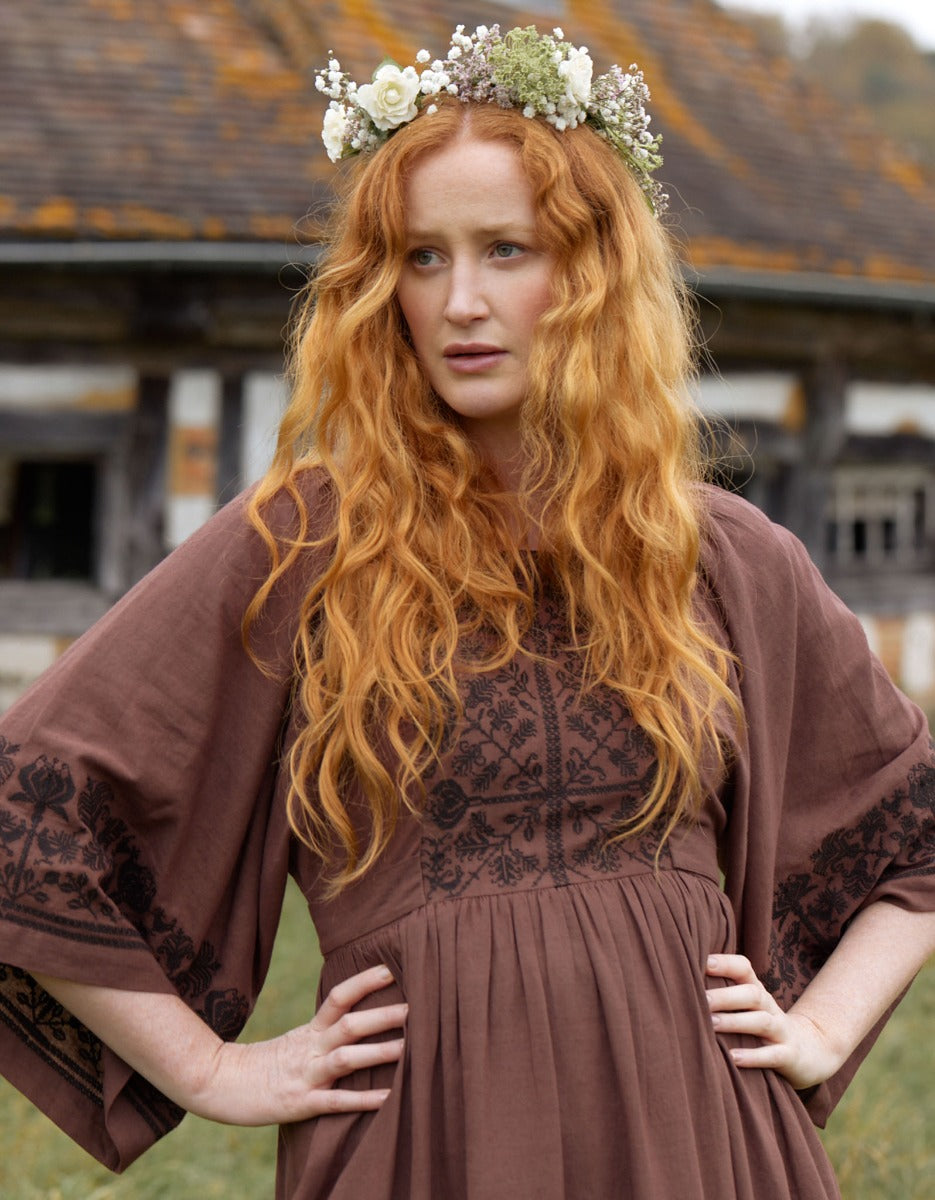 Robe brodée  'Mivilud' bois de rose