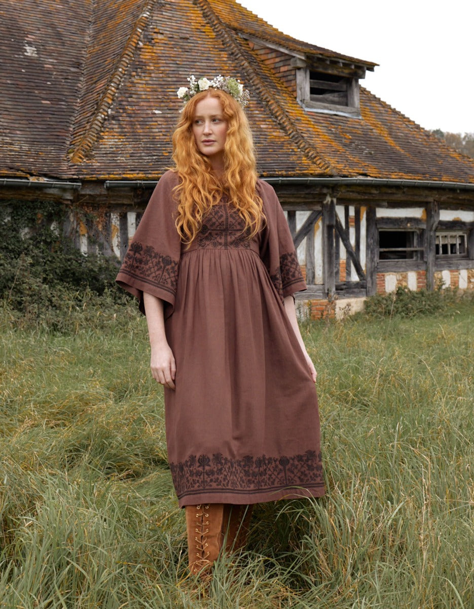 Robe brodée  'Mivilud' bois de rose