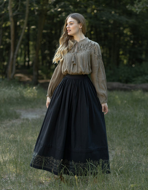 Jupe brodée 'Mivilud' noir maxi