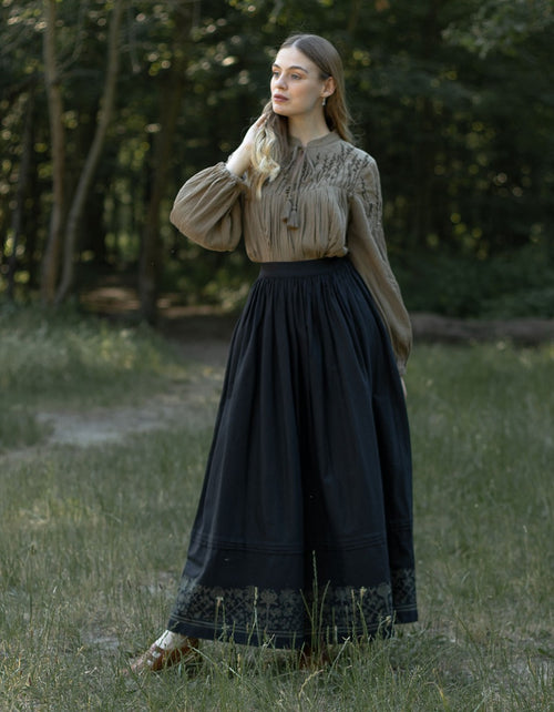 Jupe brodée 'Mivilud' noir maxi