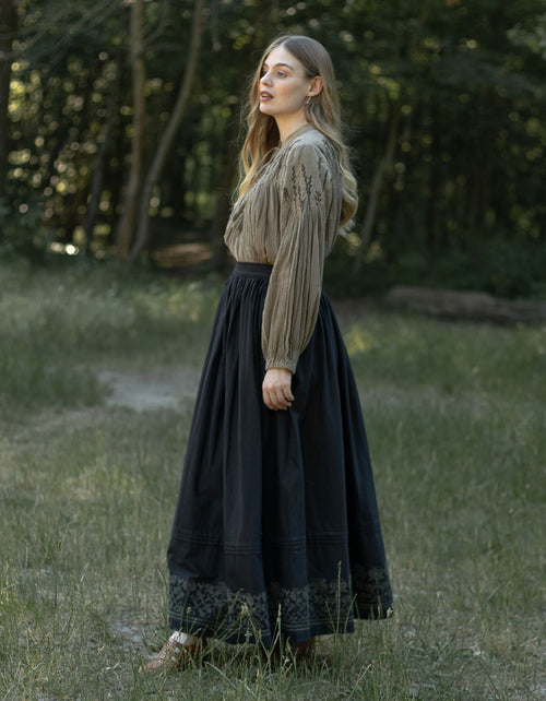 Jupe brodée 'Mivilud' noir maxi