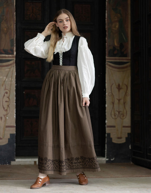 Jupe brodée 'Mivilud' sarrasin maxi