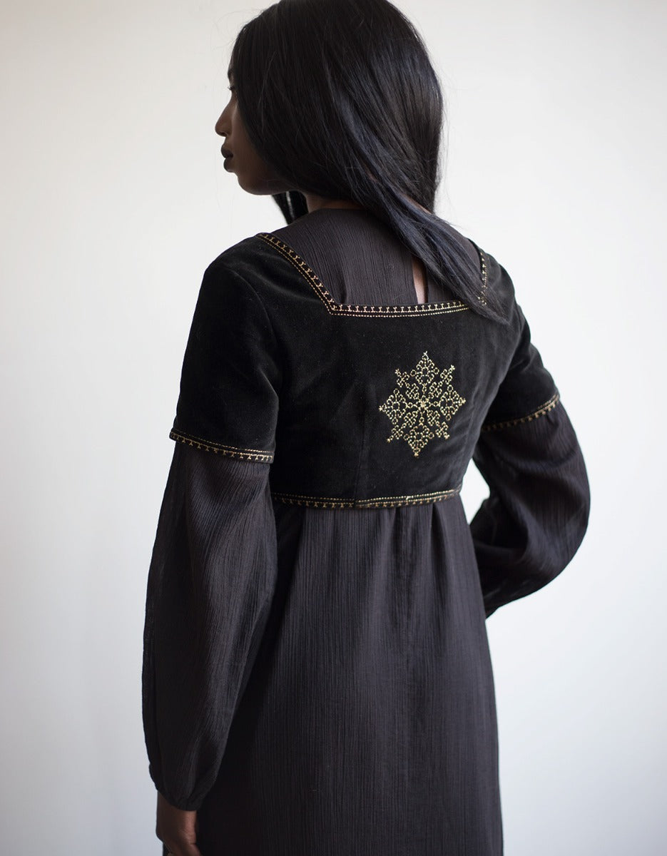"Nelda" embroidered black velvet bolero