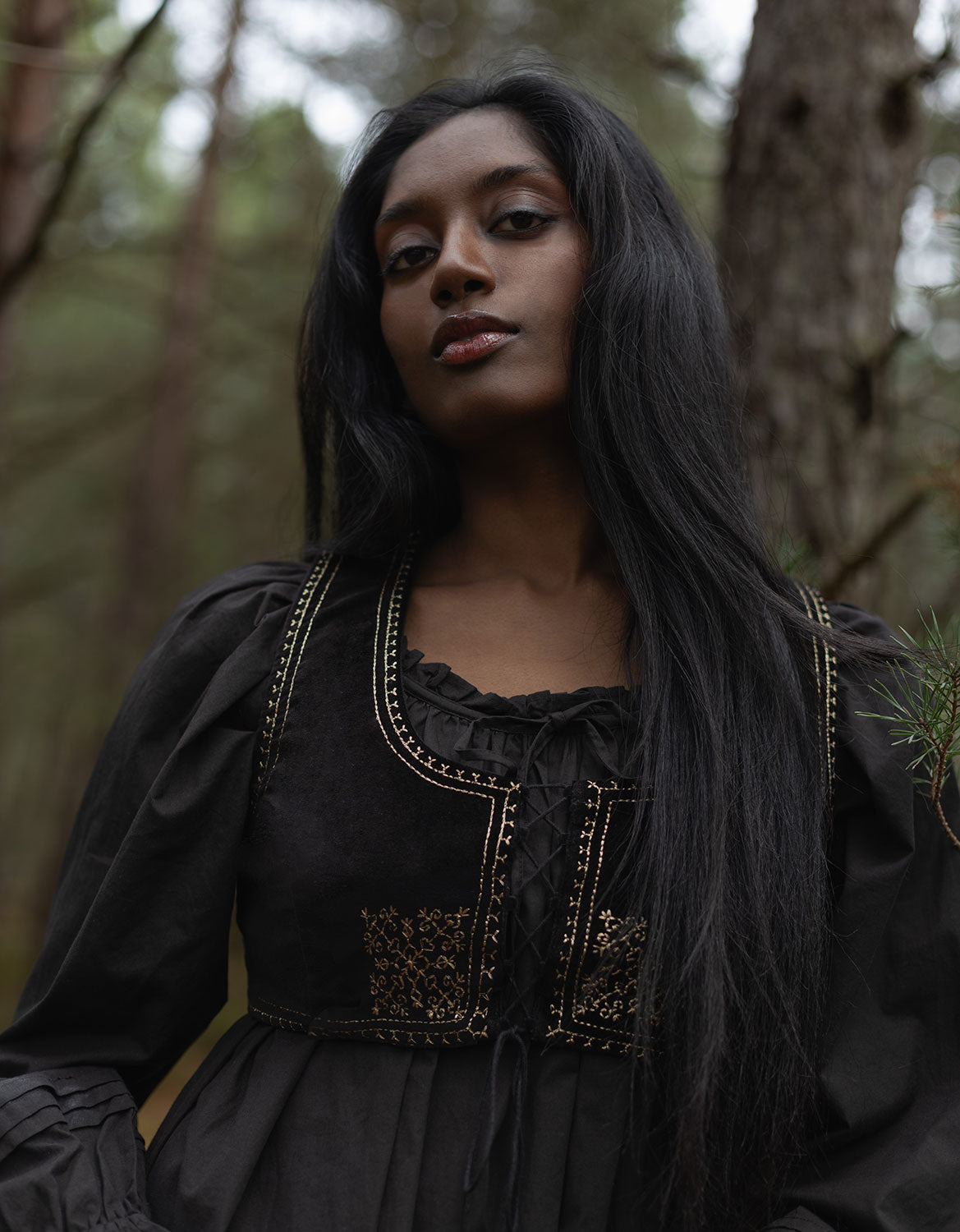 'Nelda' embroidered black velvet bodice