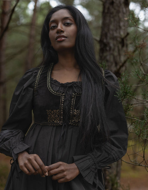 'Nelda' embroidered black velvet bodice