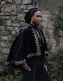 "Nelda" embroidered black velvet cape