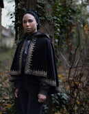 "Nelda" embroidered black velvet cape