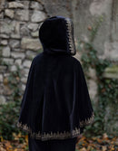 "Nelda" embroidered black velvet cape