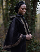 "Nelda" embroidered black velvet cape