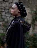 "Nelda" embroidered black velvet cape